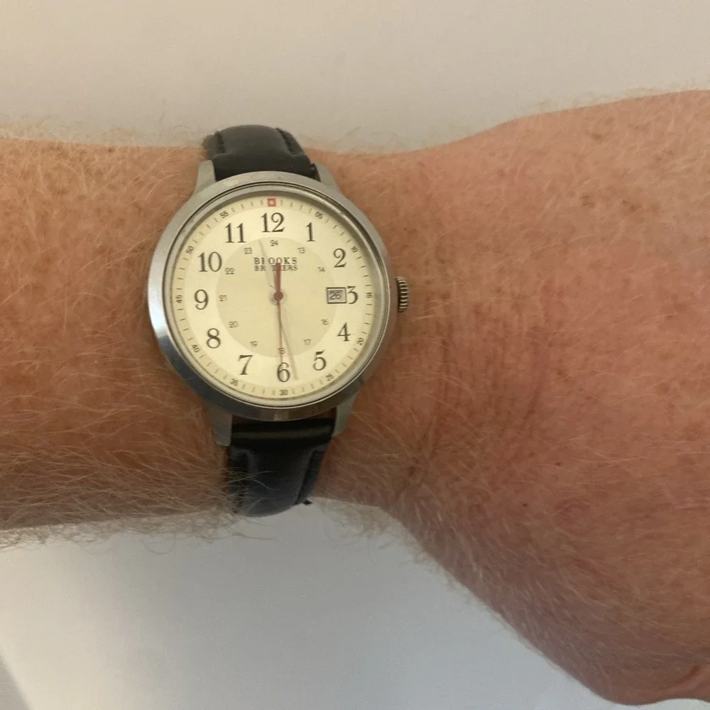 Brooks Brothers 346 Watch 38mm Mens 28189 Leather Date Stainless New Battery